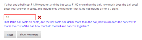 Image of a problem with an adaptive hint