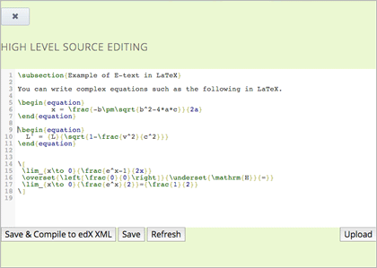 Image of the HTML component editor with the LaTeX compiler