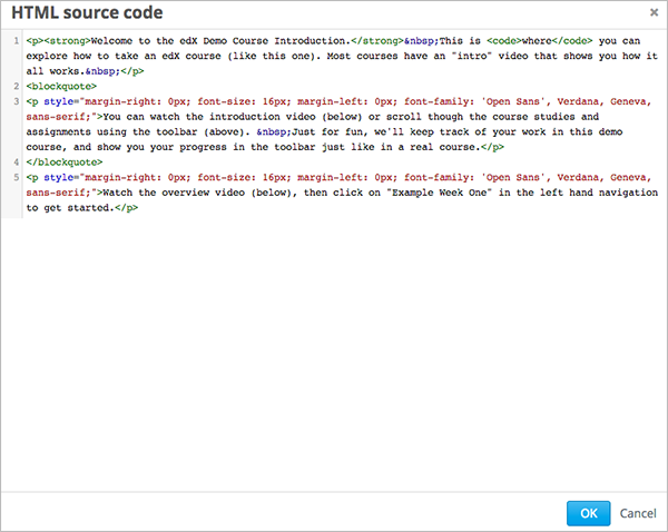 Image of the HTML source code editor