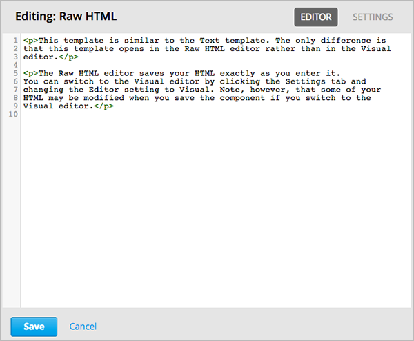The raw HTML editor