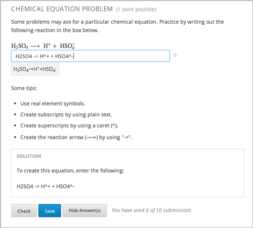Image of a chemical equation response problem.
