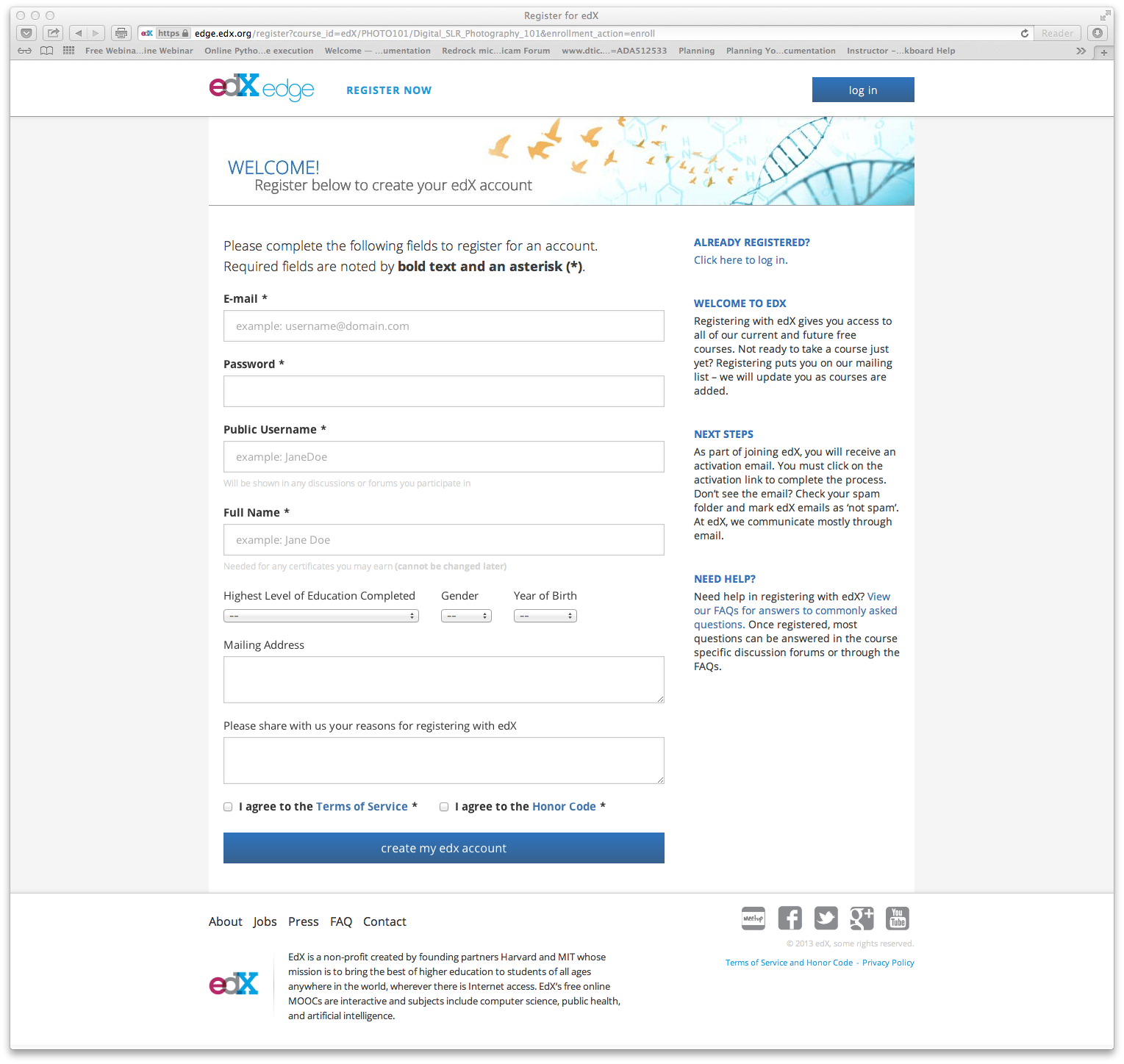 Image of the registration page